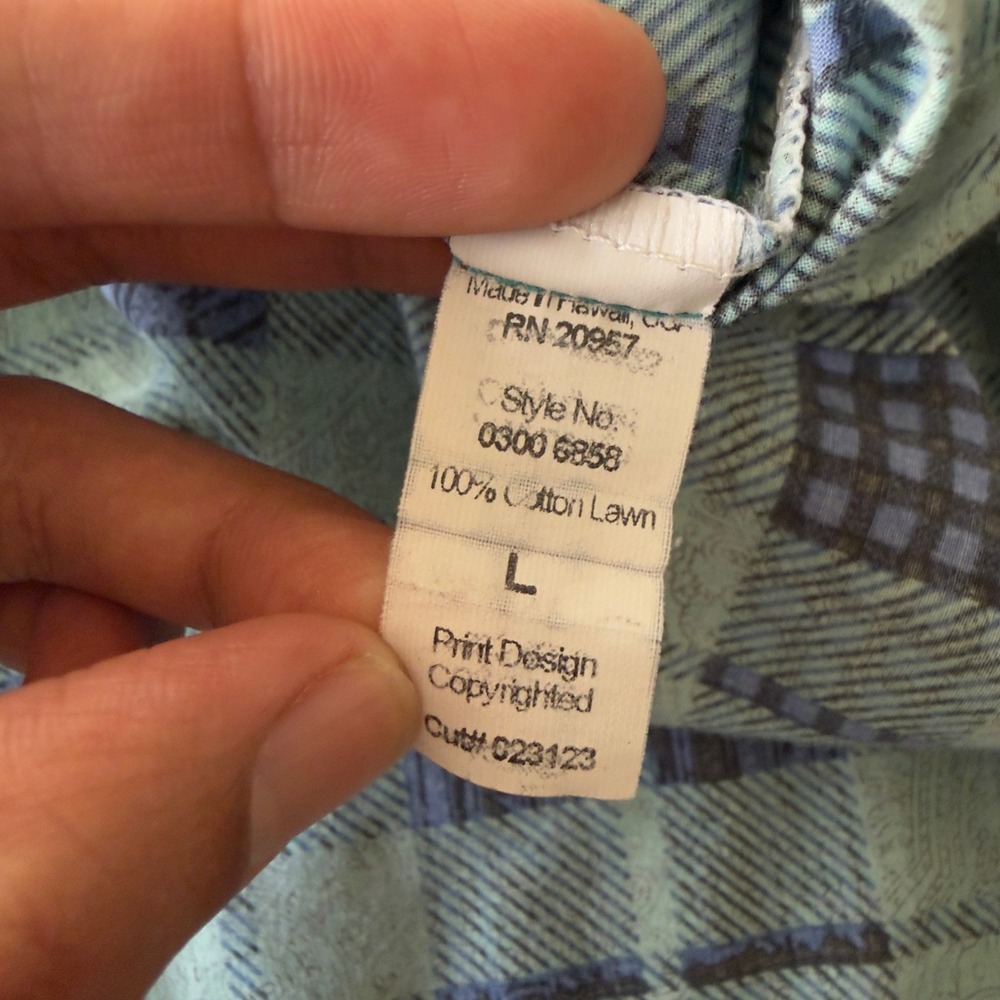 Vintage 90's Tori Richard Shirt Mens Large Blue Green Cotton Lawn Hawaiian Plaid - Picture 4 of 9